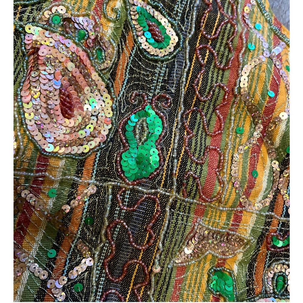 🎁 Boho Sequin Beaded Paisley Hobo Bag Olive Gold Burnt Orange Purse New - Picture 14 of 16